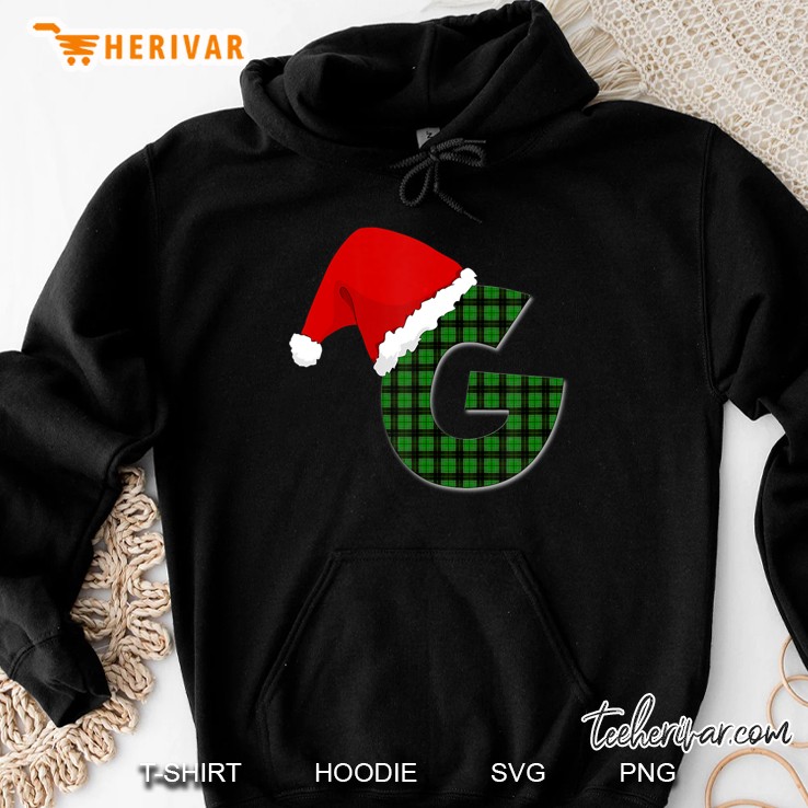 Santa Hat Capital Letter G Monogram Plaid Christmas Hoodie