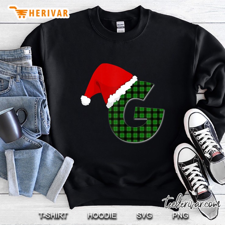 Santa Hat Capital Letter G Monogram Plaid Christmas Sweatshirt
