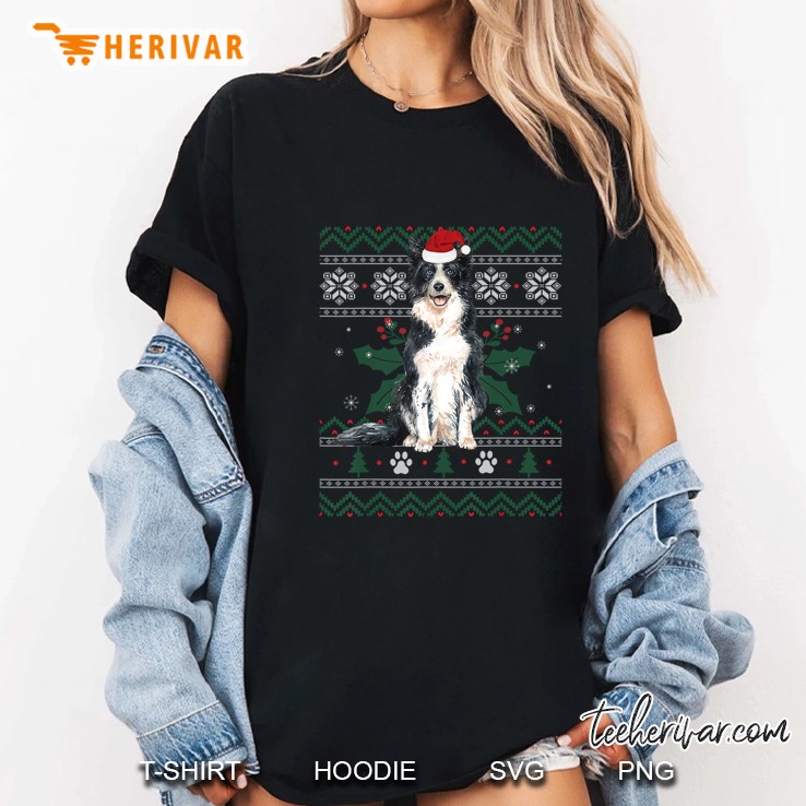Border Collie Santa Hat Christmas Ladies Tee
