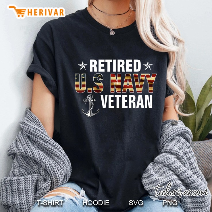 Retired US Navy Veteran American Flag Version Ladies Tee