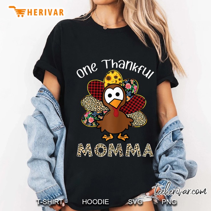 One Thankful Momma Turkey Leopard Version2 Ladies Tee
