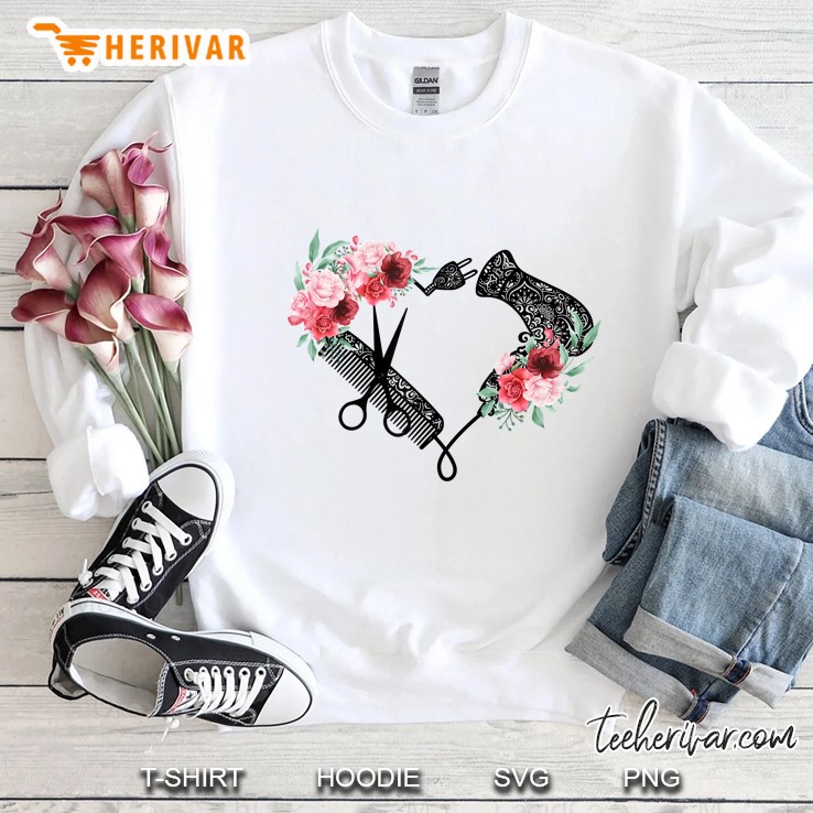 Hairdresser Hair Dryer Comb Scissors Barber Floral Version Sweatshirt