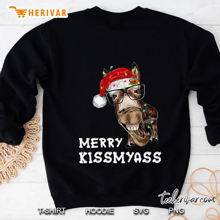 Merry Kissmyass Donkey Santa Hat Christmas Lights Sweatshirt