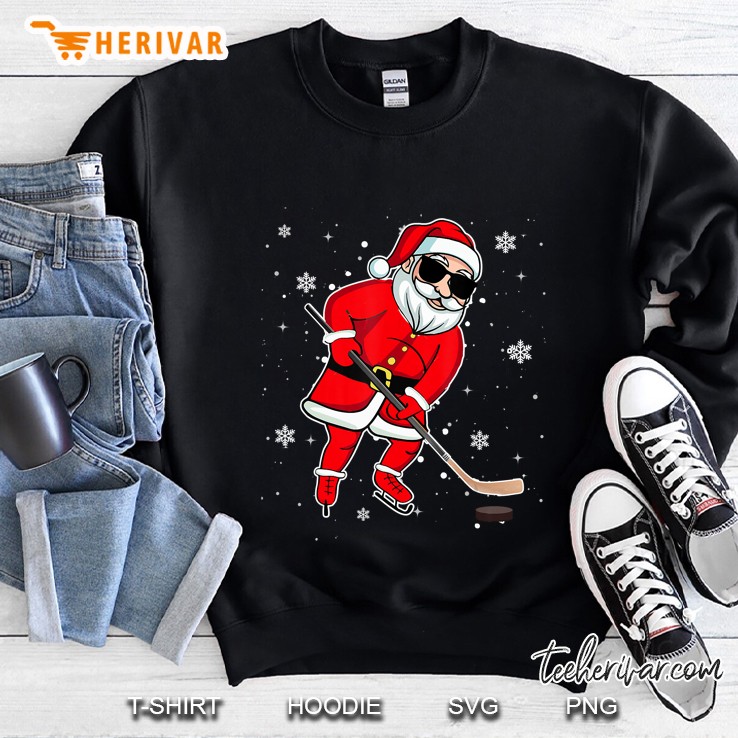 Santa Playing Hockey Christmas Sweatshirt