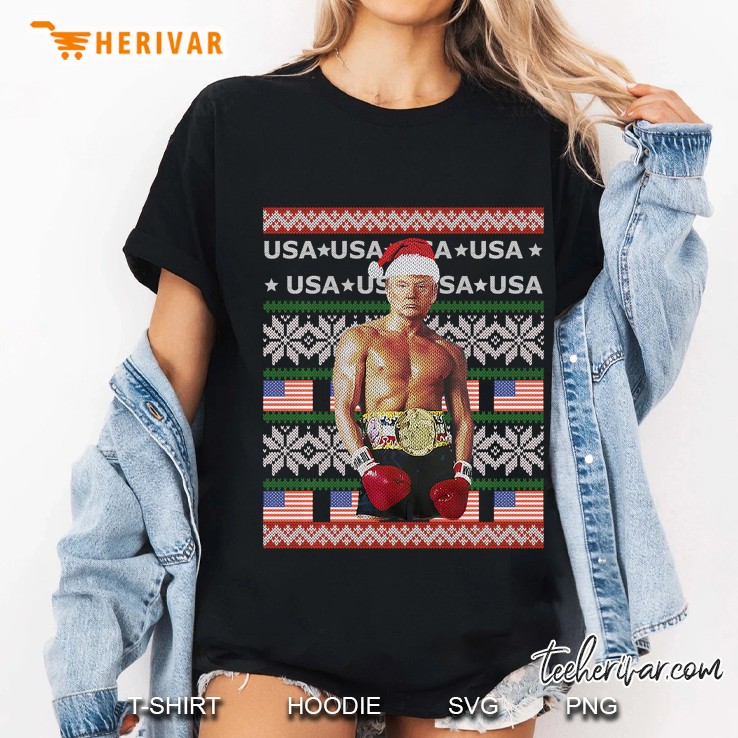 USA Funny Boxer Trump Rocky Christmas Ladies Tee