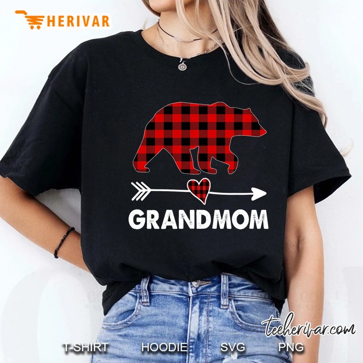 Grandmom Red Plaid Bear Heart Arrow Version Ladies Tee