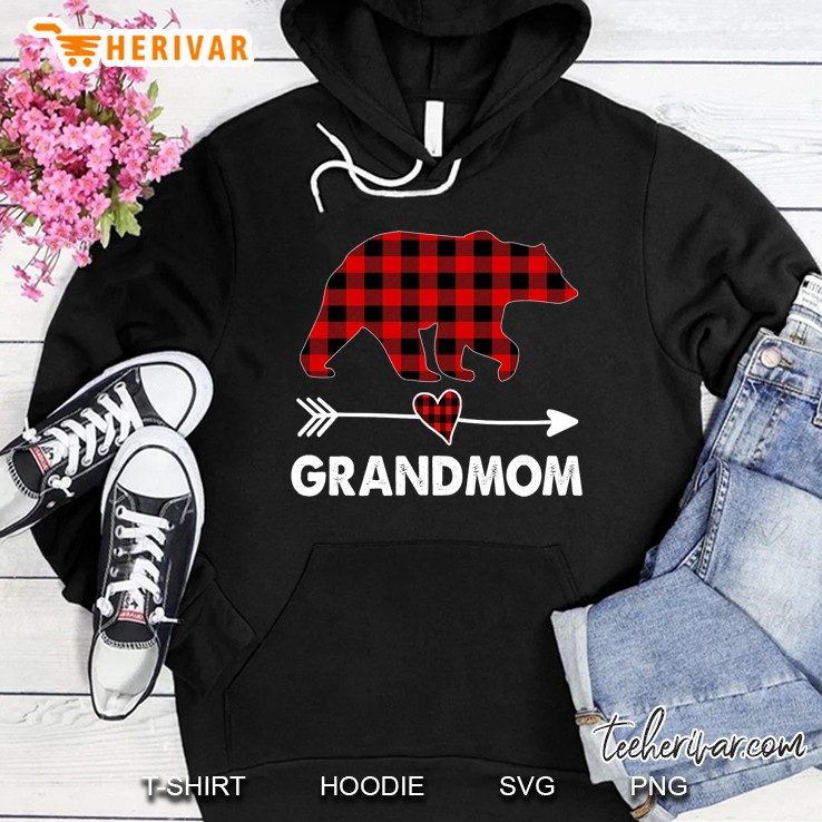 Grandmom Red Plaid Bear Heart Arrow Version Hoodie
