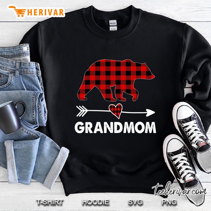 Grandmom Red Plaid Bear Heart Arrow Version Sweatshirt