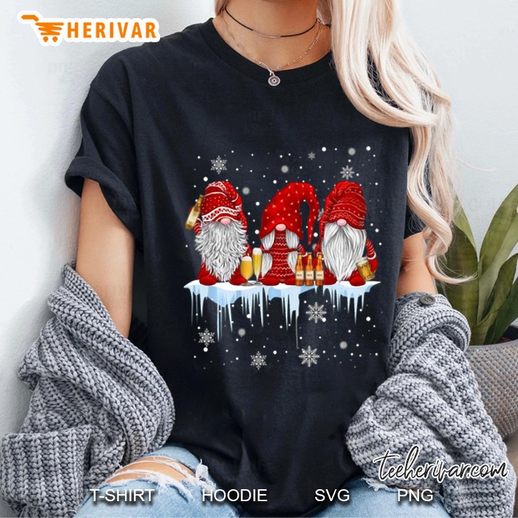 Red Gnomies Drink Beer Gnome Christmas Ladies Tee