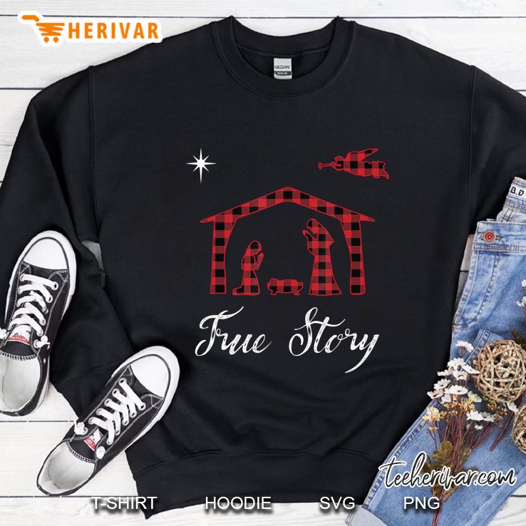 Nativity True Story Jesus Birth Buffalo Plaid Christmas Sweatshirt