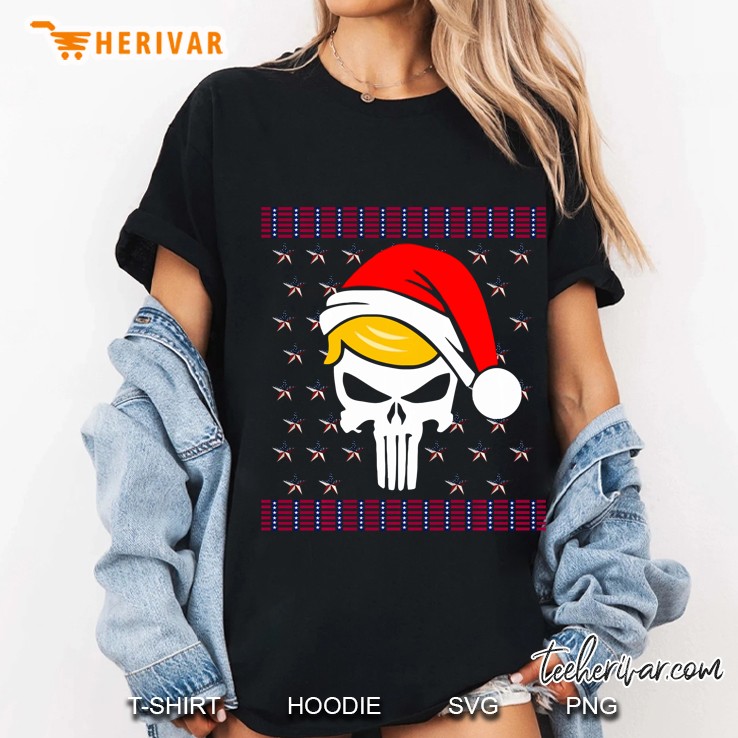 Skull With Iconic Trump Hair Santa Hat Christmas Ladies Tee