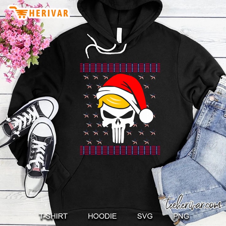 Skull With Iconic Trump Hair Santa Hat Christmas Hoodie