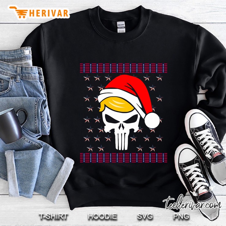 Skull With Iconic Trump Hair Santa Hat Christmas Sweatshirt