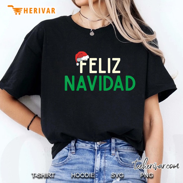 Feliz Navidad Santa Hat Christmas Ladies Tee