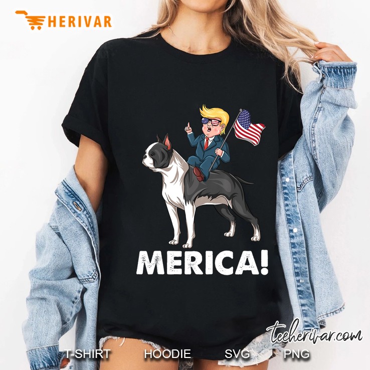 Merica Trump Boston Terrier Dog American Hero 4th Of July Ladies Tee