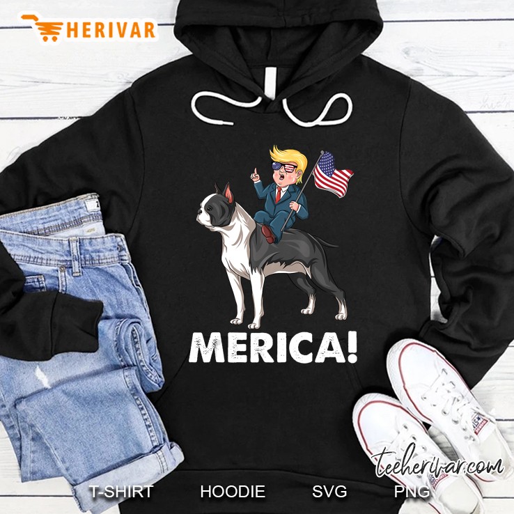 Merica Trump Boston Terrier Dog American Hero 4th Of July Hoodie