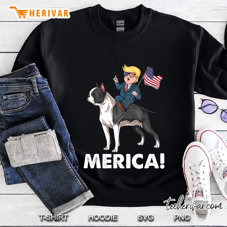 Merica Trump Boston Terrier Dog American Hero 4th Of July Sweatshirt