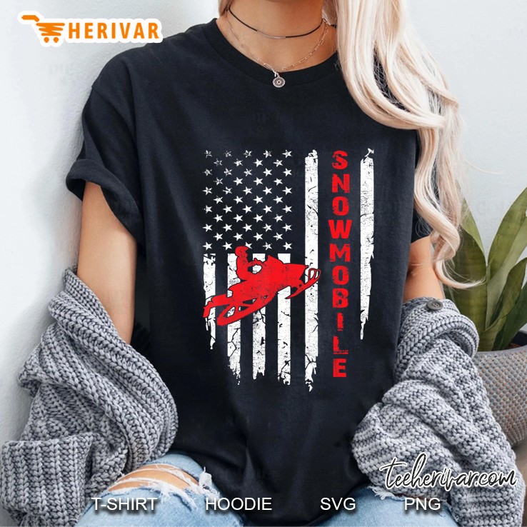 Snowmobile American Flag Ladies Tee