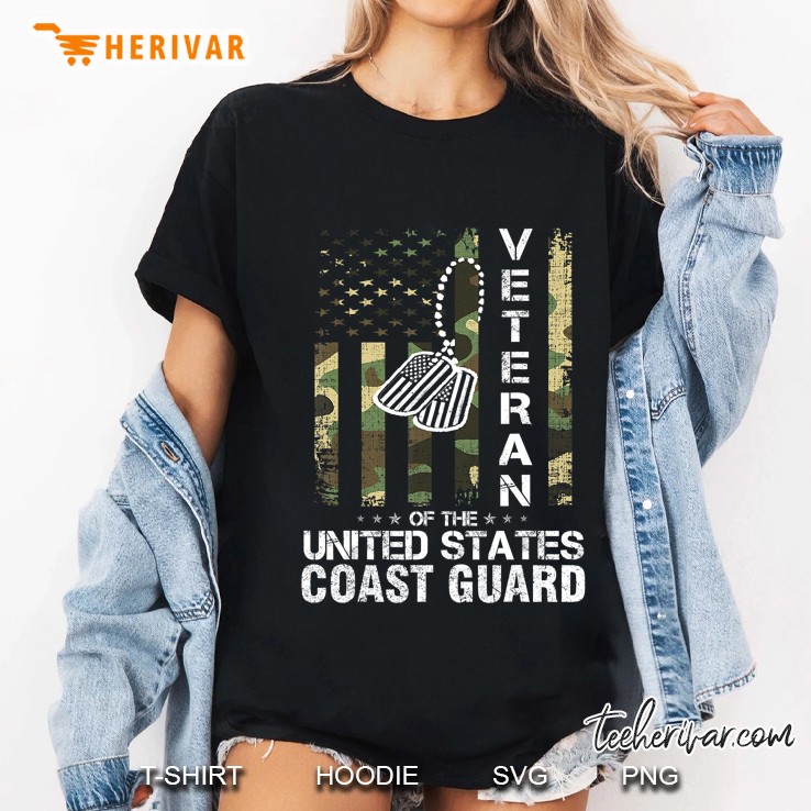 Veteran Of The United States Coast Guard American Flag Camo Ladies Tee