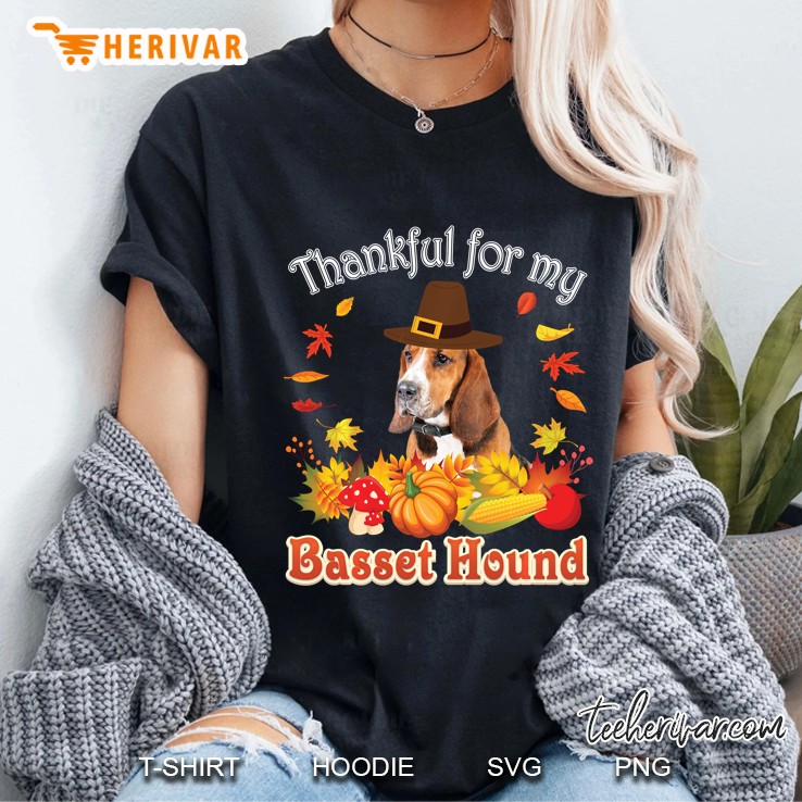 Thankful For My Basset Hound Pumpkin Fall Ladies Tee