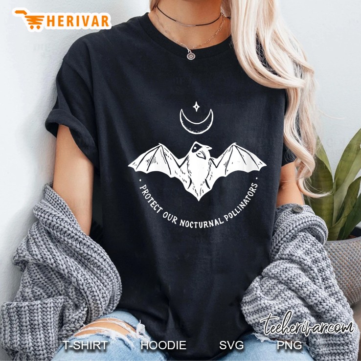 Protect Our Nocturnal Polalinators Bat With Moon Halloween Ladies Tee
