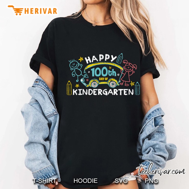 Happy 100th Day Of Kindergarten Drawing Version Ladies Tee
