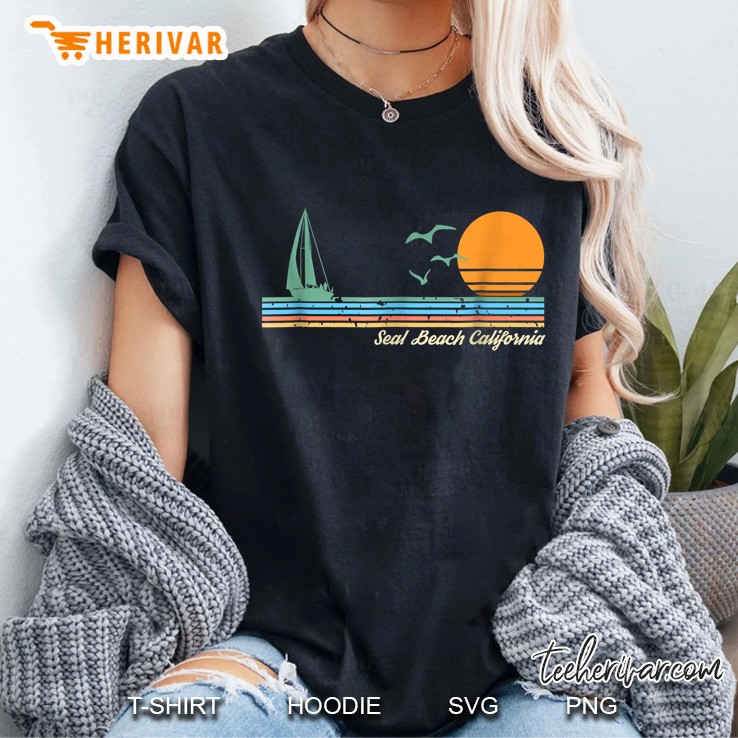 Seal Beach California Beach Vacation Vintage Version Ladies Tee