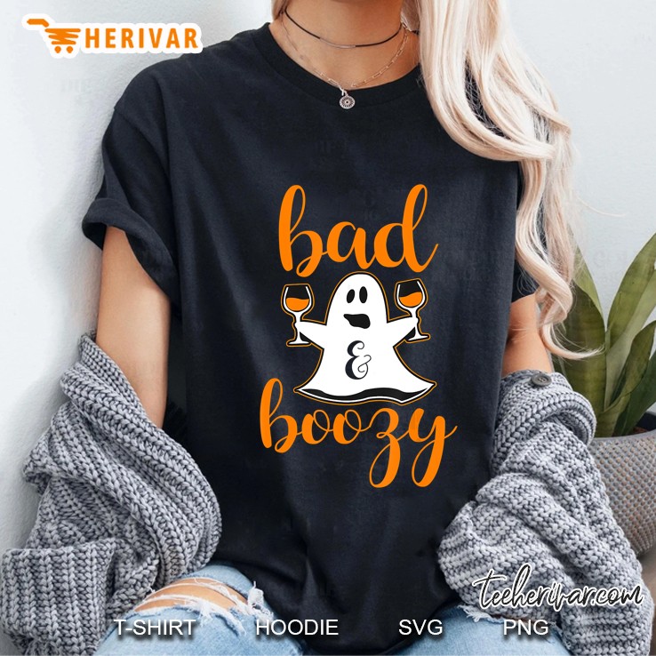 Bad Boozy Ghost Drink Wine Halloween Ladies Tee