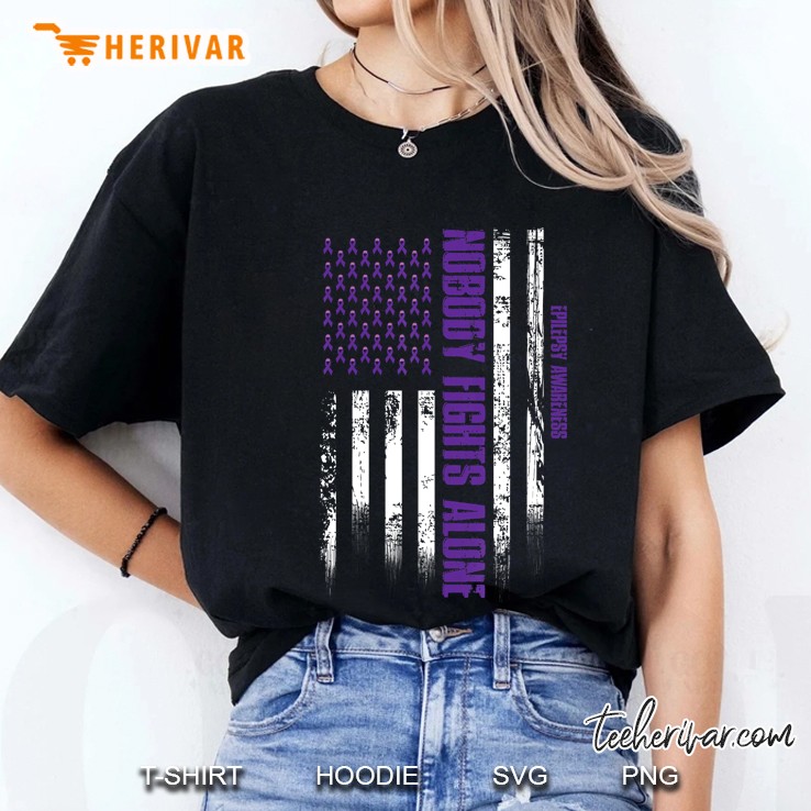 Epilepsy Awareness Nobody Fights Alone American Flag Ladies Tee