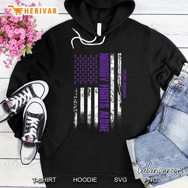 Epilepsy Awareness Nobody Fights Alone American Flag Hoodie