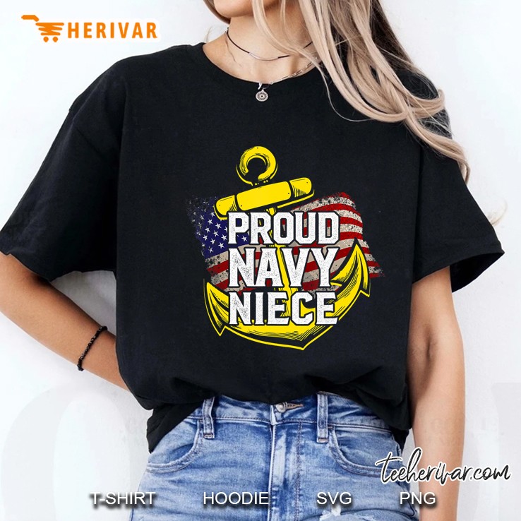 Proud Navy Niece American Flag Anchor Gold Ladies Tee