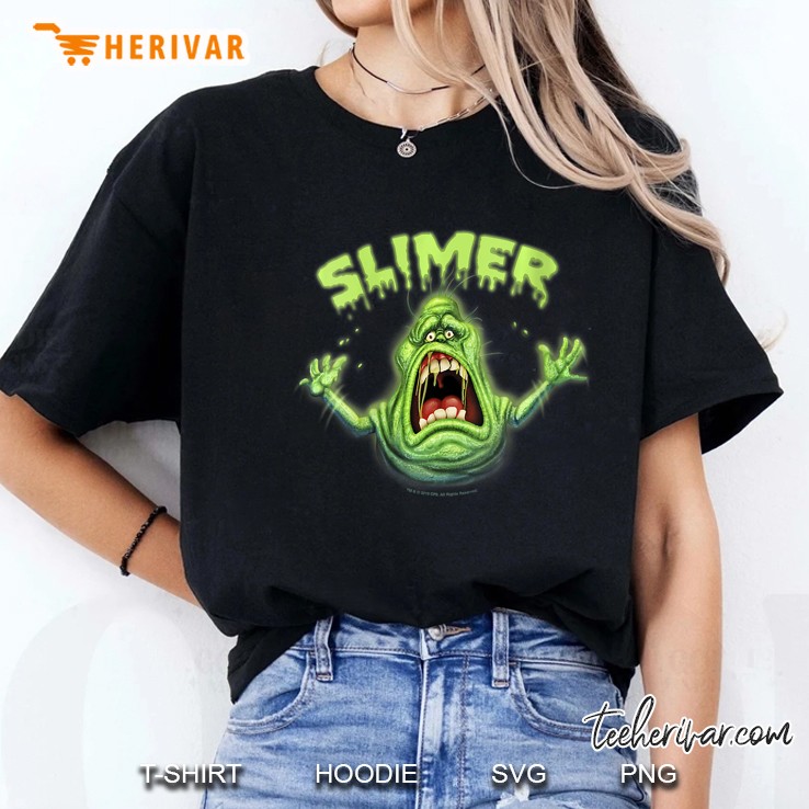 Ghostbusters Slimer Neon Portrait Black Version Ladies Tee