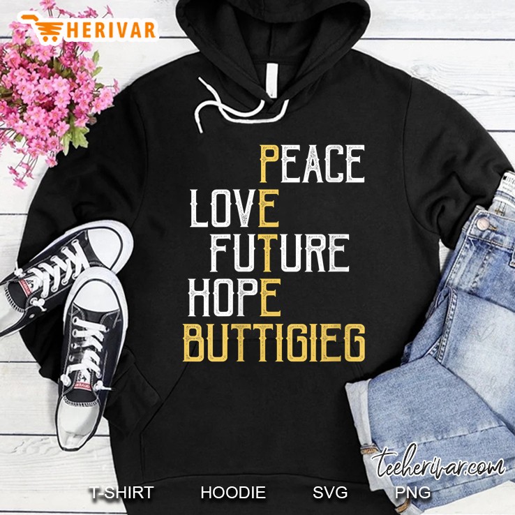 Pete Buttigieg President 2020 Election Peace Love Future Hope Black Version Hoodie