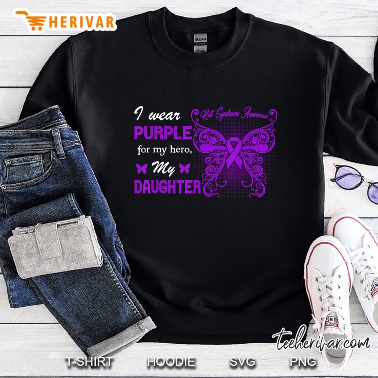 I Wear Purple For My Hero My Daughter Gift Rett Syndrome Awareness Butterfly Ribbon Version Sweatshirt