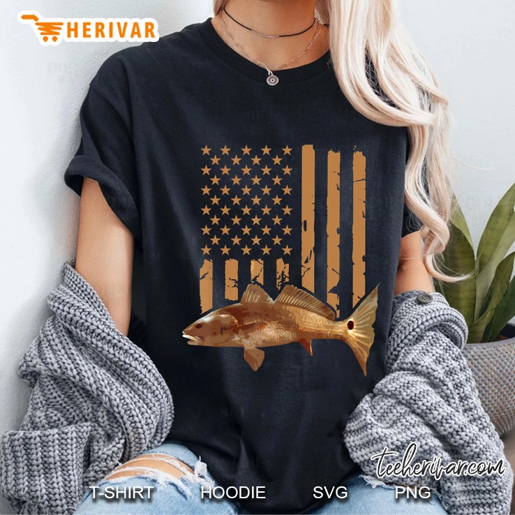 Red Drum Redfish Fishing American Flag Ladies Tee