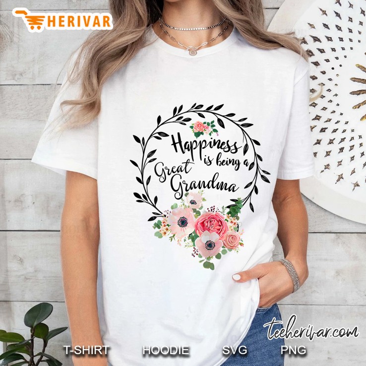 Happiness Is Being A Great Grandma Floral White Version Ladies Tee