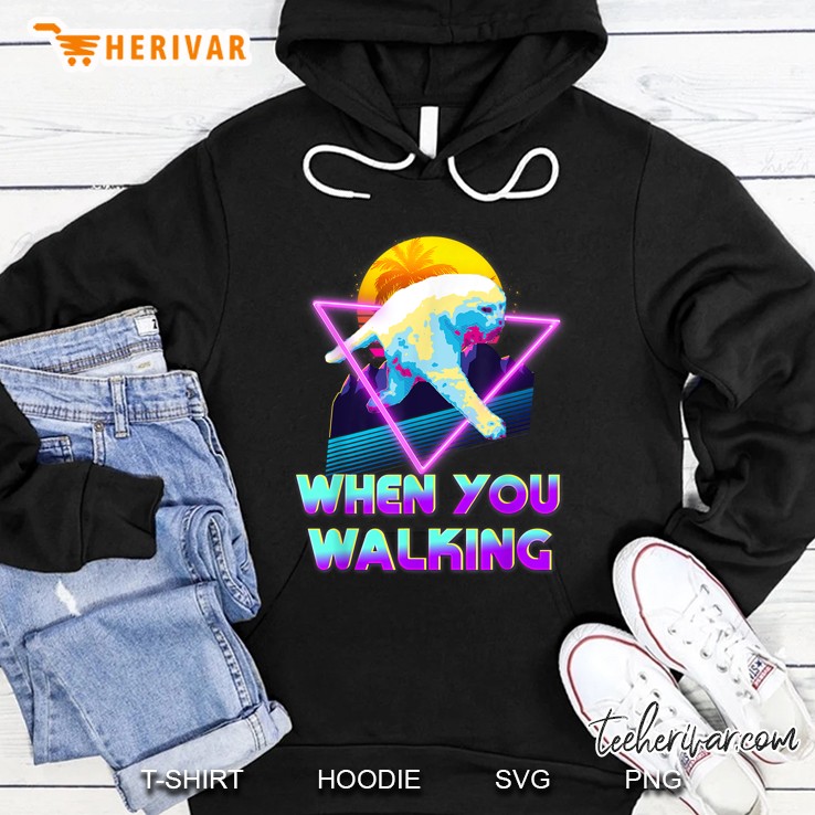 When You Walking Cat Dank Meme Retro 80S Vaporwave Hoodie