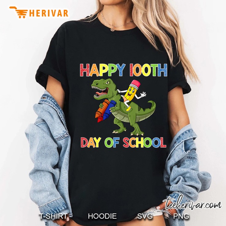 Happy 100th Day Of School Pencil Riding T-Rex Ladies Tee