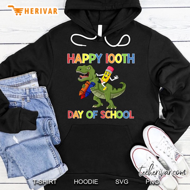 Happy 100th Day Of School Pencil Riding T-Rex Hoodie