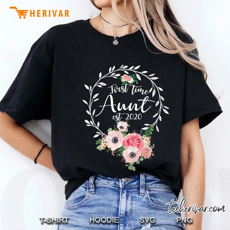 First Time Aunt Est 2020 Floral Version Ladies Tee