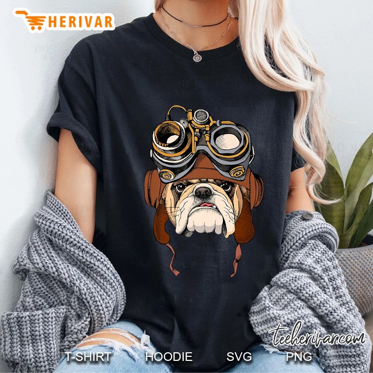 Bulldog Wearing Steampunk Aviator Helmet Ladies Tee