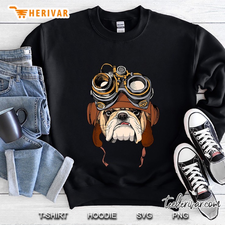 Bulldog Wearing Steampunk Aviator Helmet Sweatshirt