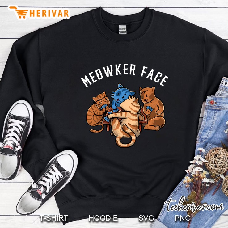 Meowker Face Cats Kittens Playing Poker Sweatshirt