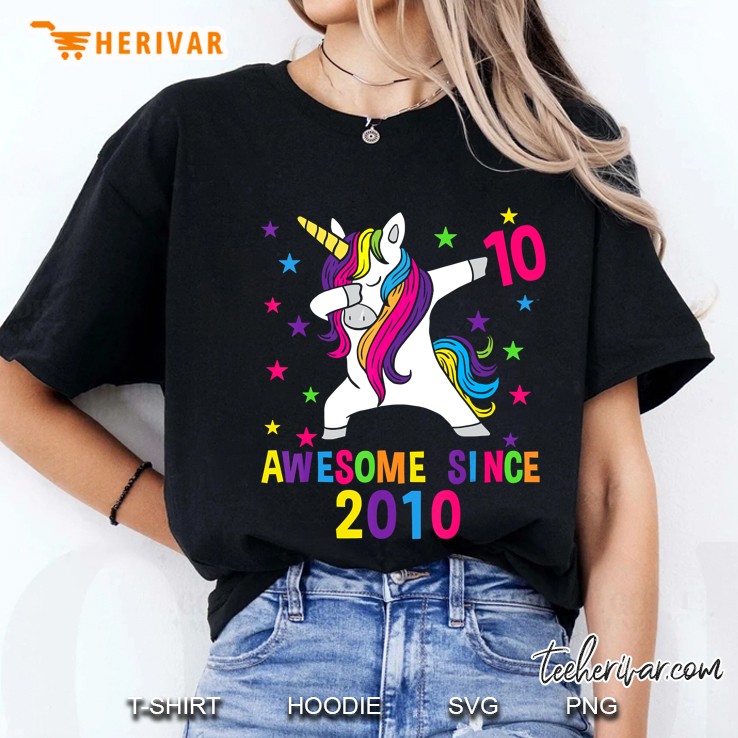 10th Birthday Dabbing Unicorn Awesome Since 2010 Ladies Tee