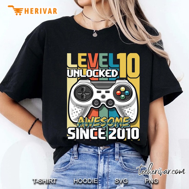 Level 10 Unlocked Awesome Since 2010 Video Game 10th Birthday Vintage Version Ladies Tee