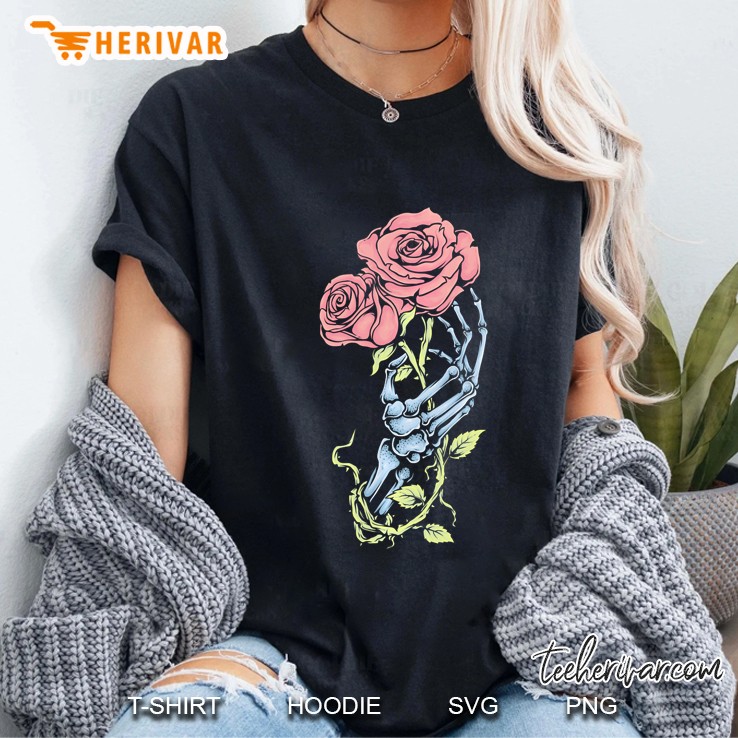 Aesthetic Skeleton Hand & Rose Pastel Goth Ladies Tee