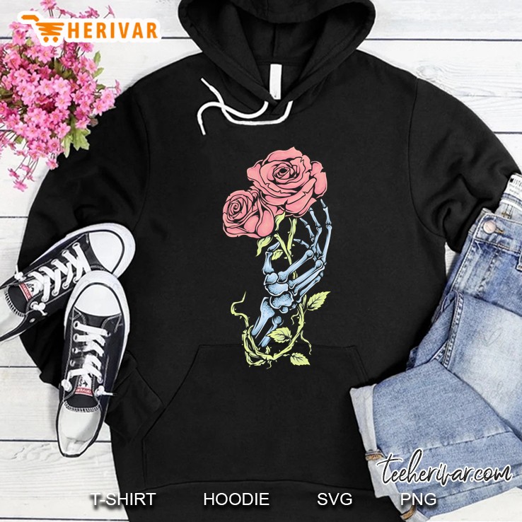 Aesthetic Skeleton Hand & Rose Pastel Goth Hoodie
