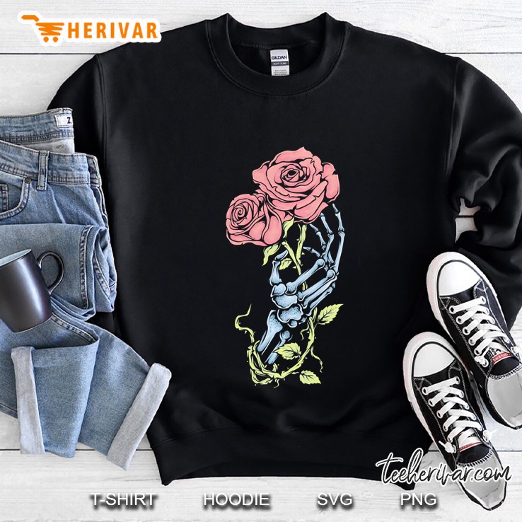 Aesthetic Skeleton Hand & Rose Pastel Goth Sweatshirt