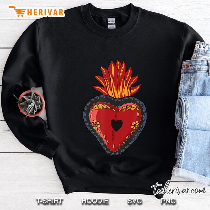 Flaming Sacred Heart Mexican Folk Art Sweatshirt
