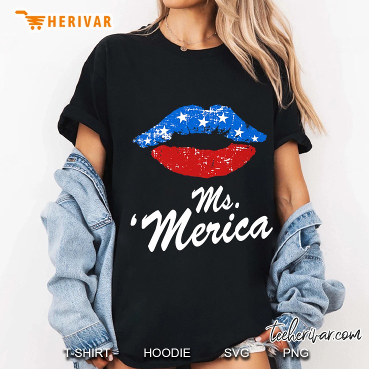 Ms. Merica American Flag Lips Ladies Tee